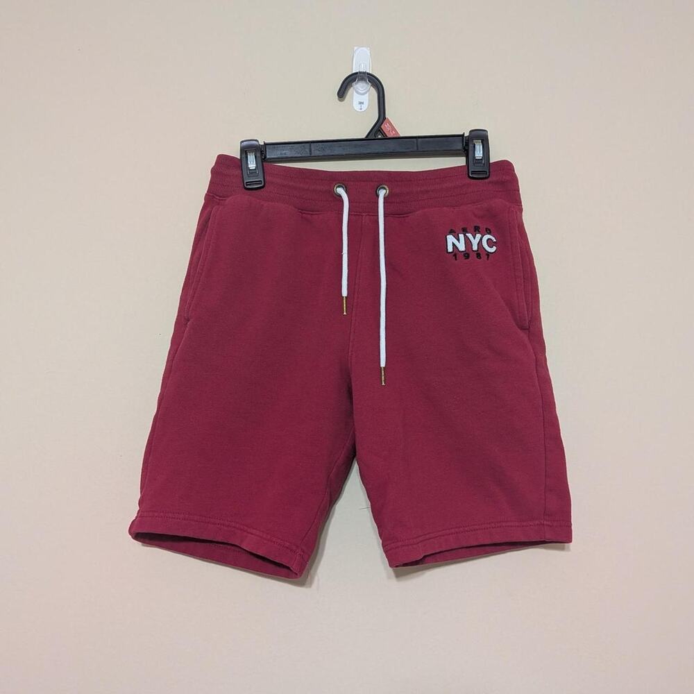 Aeropostale Burgundy AERO NYC 1987 Sweat Shorts With White Drawstring